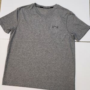 Men's Grey V-neck performance polo shirt with "POLO SPORT" Side Chest Logo Sz L